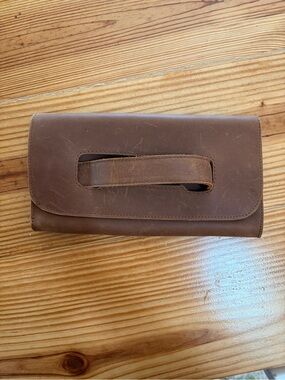 Able Brown Leather Clutch with Top Carry Loop